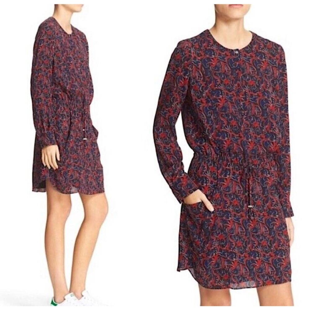 A.L.C. Dress Womens Size 2 Sullivan 100% Silk Floral Tie Waist Long Sleeve s26